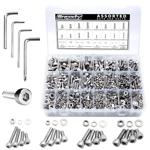 Moer- en Boutenset Assortimenten | 890 Stuks M6 M5 M4 M3 Metric Schroeven Assortiment Kit – 30 Maten Metric Bouten en Moeren Kit (Met Ringen en Inbussleutel) Socket Head Cap Schroeven 304 RVS Zeskantige Stalen Schroeven Set Met Koffer Bevestigingsmiddelen Moer- en Boutenset Assortimenten