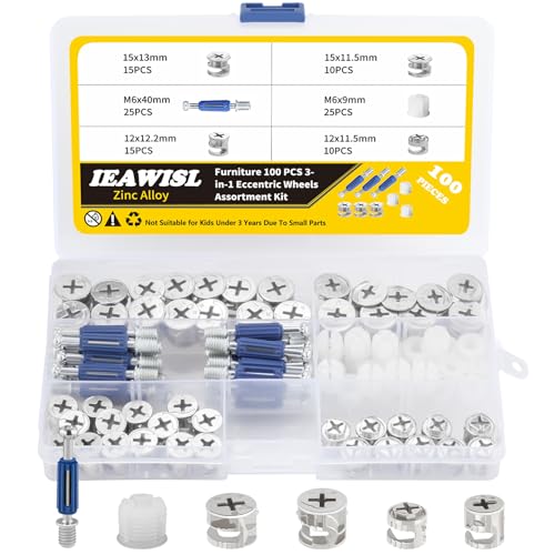 Moer- en Boutenset Assortimenten | Camsloten, 100 Stuks Excentrische Wielen Camsloten Voor Meubelverbindingen, 3 In 1 Cam Connector Bout Fittingen Bevestigingsmaterialen Onderdelen Moer & Bout Assortiment Sets Bevestigingsmiddelen Moer- en Boutenset Assortimenten