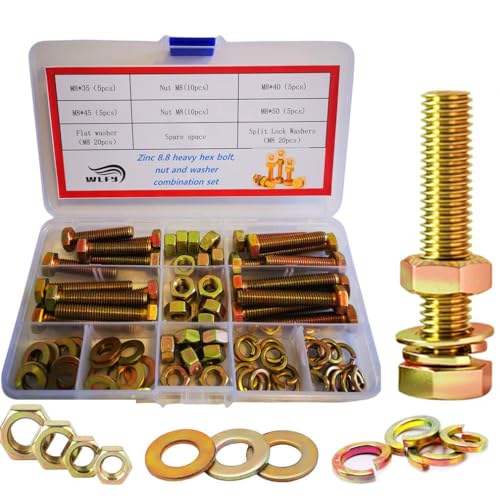 Moer- en Boutenset Assortimenten | Hex Bouten Assortiment Kit, Kwaliteit 8.8 M6 M8 M10 Bouten en Moeren Assortiment Kit, Zware Metric Hex Bouten Moeren en Ringen Kit Bevestigingsmiddelen Moer- en Boutenset Assortimenten