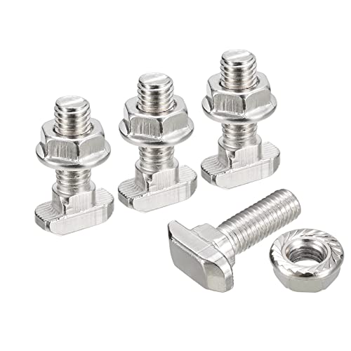 Moer- en Boutenset Assortimenten | M8X25Mm T-Slot Drop-In Bout en M8 Zeskant Flensmoer Set, 10 Sets Hamerkop T-Bout T-Vormige Stud Glijdende Schroef voor 40 Series Aluminium Profiel Bevestigingsmiddelen Moer- en Boutenset Assortimenten