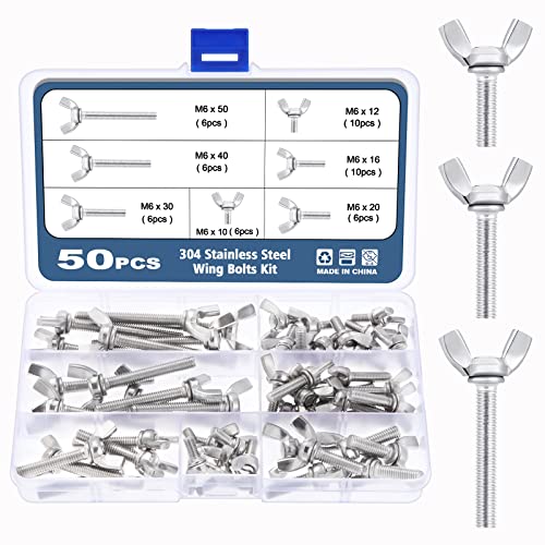 Moer- en Boutenset Assortimenten | Ocr 5 Stuks Vleugelschroeven Assortiment Kit, 34 RVS Vlinderduimschroef, Metrische M6 Vleugelmoeren Bevestigingsmiddelen Bevestigingsmiddelen Moer- en Boutenset Assortimenten