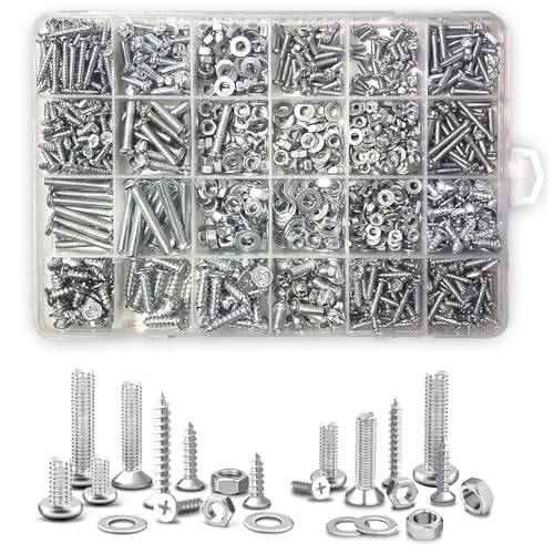 Moer- en Boutenset Assortimenten | Qpey Moeren en Bouten Assortiment Kit, 18 Stuks M3 M4 M5 Metrische Machinebouten en Moeren en Platte Ringetjes Set, Kleine Hardware Zeskantbout en Moer Assortiment Bevestigingsmiddelen Moer- en Boutenset Assortimenten