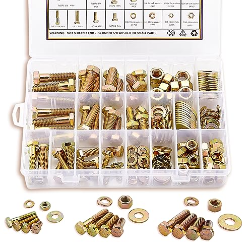 Moer- en Boutenset Assortimenten | Sae Grade 8 Bouten en Moeren Assortiment Kit, Zware Hex Cap Schroef & Bouten Assortiment Sets 12 Veelvoorkomende Maten, 1/4-2 5/16-18 3/8-16 Assorted Moeren Bouten Ringen, 42 Sets, 3/4″ Tot 1-1/2″ Lengte Bevestigingsmiddelen Moer- en Boutenset Assortimenten