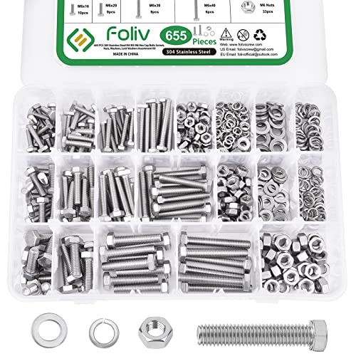 Moer- en Boutenset Assortimenten | Zware Bouten, 655 Stuks Zware Bouten en Moeren Assortiment Kit, M4 M5 M6 Metrische Bout en Moer Kit 304 RVS, 12 Veelvoorkomende Maten Inbegrepen Bevestigingsmiddelen Moer- en Boutenset Assortimenten