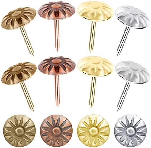 Nagels | 4 Stuks Meubelspijkers Voor Bekleding Decoratieve Messing Daisy Decoratieve Spijkers Antieke Deurspijkers Bekledingsspijkers Doe-Het-Zelf Decoratieve Spijkers (Hoogte: 1,5 cm; Schacht Diameter: 1 cm) 4 Kleuren Bevestigingsmiddelen Nagels