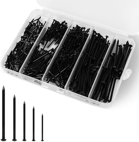 Nagels | 5 Groottes Assortiment Kit Houtspijkers, Platte Spijkers Voor Foto Wanddecoratie, Houtspijkers, Gewone Spijkers, Hangspijkers, Zwart, 400 Stuks Bevestigingsmiddelen Nagels