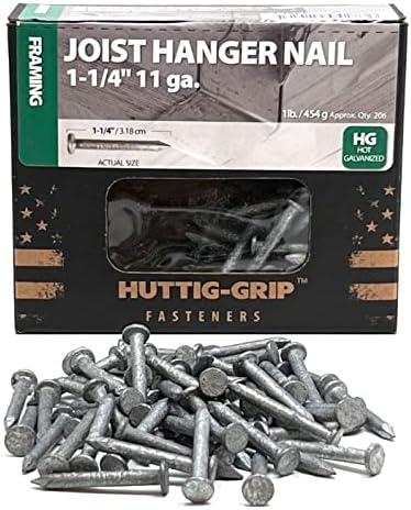 Nagels | Huttig-Grip 1-1/4 Inch Balkhanger Nagel 11 Gauge Heet Gegalvaniseerd, 1 Lb Verpakking van 14 Nagels Bevestigingsmiddelen Nagels