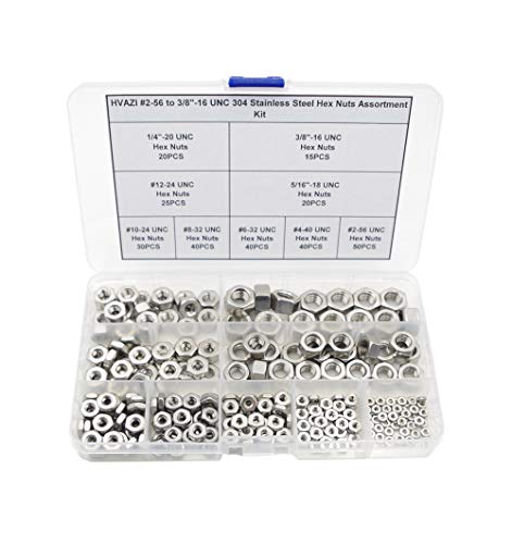 Noten | #2-56 tot 3/8″-16 UNC 34 RVS Moeren Assortiment Kit Bevestigingsmiddelen Noten