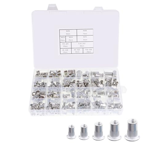 Noten | 300 Stuks Popnagel Aluminium Moeren Assortiment Kit Popnagel Set Moeren 150 Metrisch 150 SAE Bevestigingsmiddelen Noten