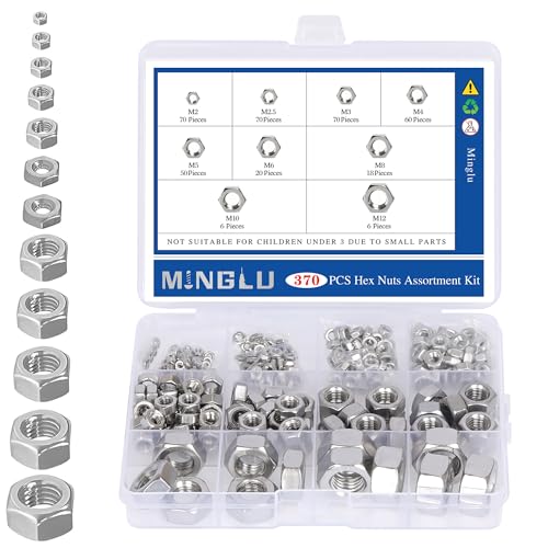 Noten | 37-delige assortimentskit met hexagonmoeren, M2 M2.5 M3 M4 M5 M6 M8 M1 M12 hardware moeren sets, 34-delige assortimentsset van roestvrijstalen moeren Bevestigingsmiddelen Noten