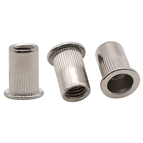 Noten | 5 stuks M5 x 13 mm RVS (34) Rivet Nut Insert, vlakke kop schroefdraad Rivnut Insert vlakke kop Rivet Nutsert met geknurlde behuizing Bevestigingsmiddelen Noten