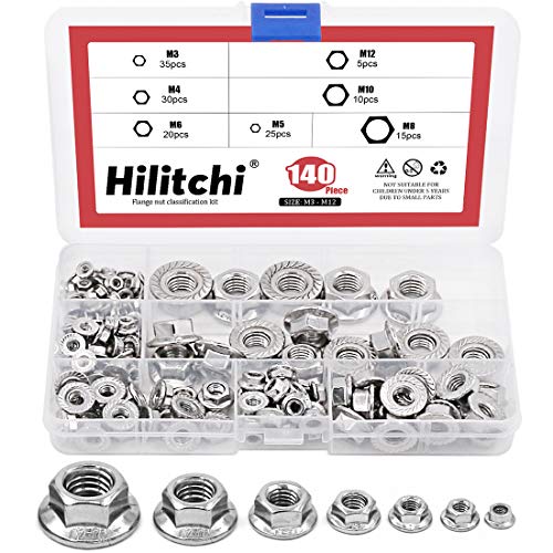 Noten | Hilitchi 14-delige M3 M4 M5 M6 M8 M1 M12 Hex Flensmoeren Assortiment Kit – 34 Roestvrijstalen Bevestigingsmiddelen Noten