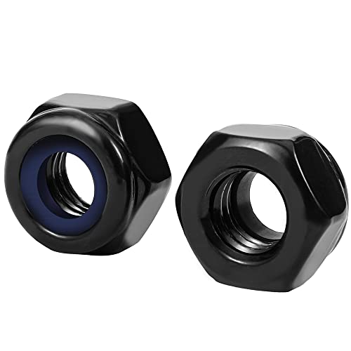 Noten | M10 Zwarte Nylon Inleg Hex Moeren Locknuts, RVS 18-8 (304), Zwart Oxide, 20 Stuks Bevestigingsmiddelen Noten