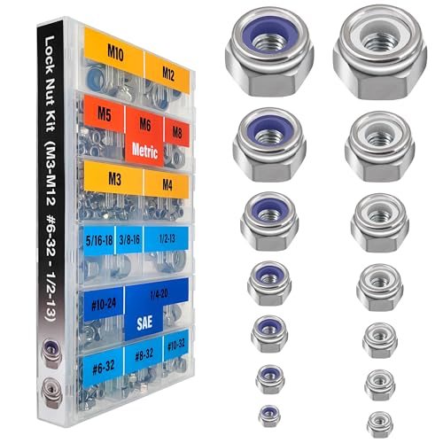 Noten | Slotmoer Assortiment 444 Stuks RVS 304 Metrische Slotmoer M3 M4 M5 M6 M8 M10 M12 #6 #8 #10 1/4 5/16 3/8 1/2 Nylon Invoeg Hardware Moer Slot Metrische Nylock Moer Beveiligingsmoer Staal Bevestigingsmiddelen Noten