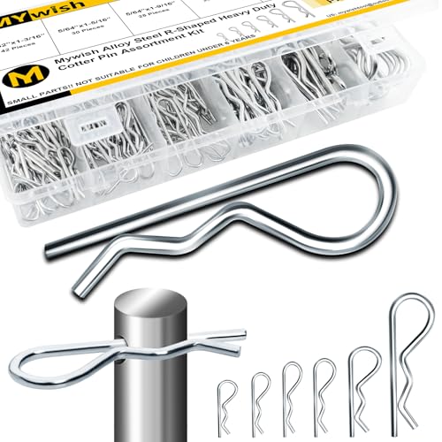 Pinnen | 15-delige assortiment van splitpennen, R-vormige haakpenclip, zwaar verzinkt legeringstaal, herbruikbare splitpennen set voor tractoren, campers, monteurs, grasmaaiers, 6 maten Bevestigingsmiddelen Pinnen