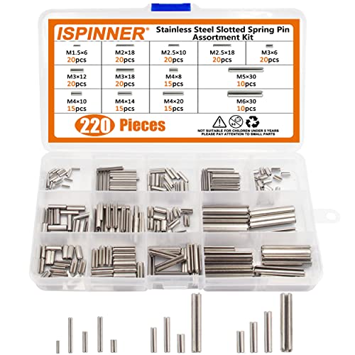 Pinnen | 220-delige rolpen set, roestvrijstalen gesleufde veerpen assortimentskit M1.5 M2 M2.5 M3 M4 M5 M6 Bevestigingsmiddelen Pinnen