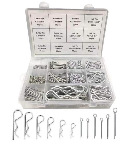 Pinnen | 420 Stuks Splitpen Assortiment Kit R Clips Veer Bevestigings Haarspelden Assortiment Kit, Inclusief 6 Maten 200 Stuks Splitpennen En 6 Maten 220 Stuks Haarspelden, Verzinkt Bevestigingsmiddelen Pinnen