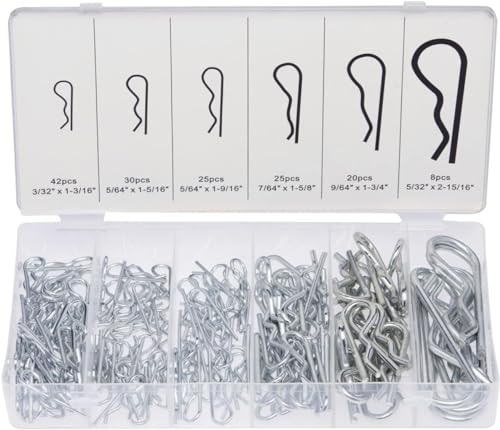 Pinnen | 50457A Splitpen Assortiment Kit, 150 Stuks Verzinkte Stalen Clips, Kleine Splitpennen Voor Gebruik Op Trekhaak Slot Systeem, Assortiment Splitpennen, Haarspeld Assortiment Kit, R Clips Bevestigingsmiddelen Pinnen