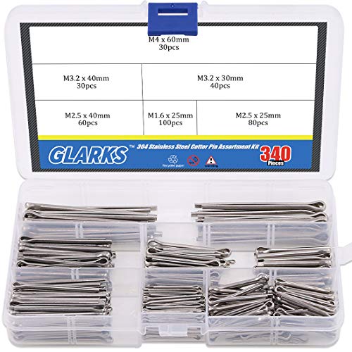 Pinnen | Glarks 34-delige 6 maten 34 RVS splitpen clip sleutel bevestigingsassortiment kit voor auto’s, mechanica, garage, krachtapparatuur, auto’s, vrachtwagens, grasmaaiers, kleine motorreparatie Bevestigingsmiddelen Pinnen