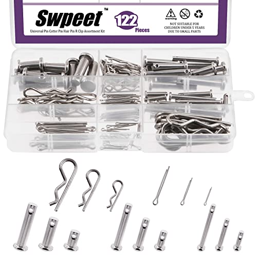 Pinnen | Swpeet 122Pcs 34 RVS M4 M6 M8 Clevis Pin met M1.5 M2 M3 Verzinkt Stalen Splitpen en Clips Bevestigingsset Haspelpen Clips Bevestigingsonderdeel Gaatjeslocatiepen T-Vormige Ronde Pin Bevestigingsmiddelen Pinnen