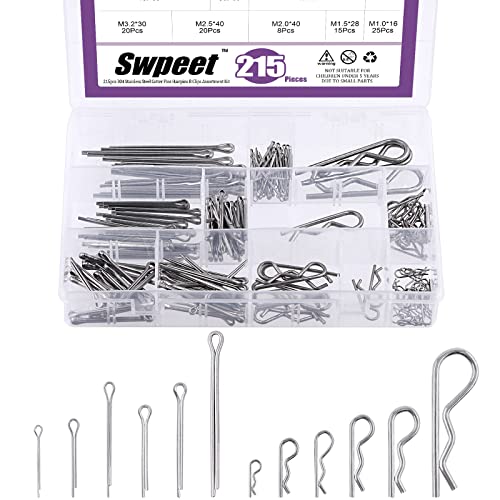 Pinnen | Swpeet 215-delige 34 roestvrijstalen splitpen, haarspeld, hitchpin en R-vormige clips bevestigingsset, assortiment met meerdere maten haarspelden en R-clips voor gebruik op het hitchpin slot systeem. Bevestigingsmiddelen Pinnen