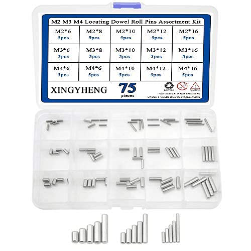 Pinnen | Xingyheng 75 Stuks 15 Soorten M2 M3 M4 34 RVS Dowel Pins Assortiment Kit (Ronde Rechte Pin Bevestigingsset met Opbergdoos) Bevestigingsmiddelen Pinnen