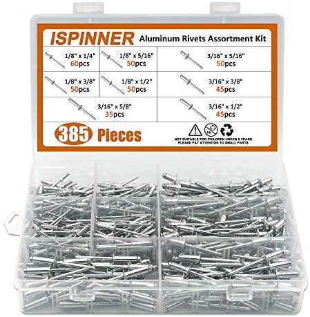 Rivetten | 385 Stuks 8 Maten Aluminium Blinde Popnagels, Popnagels Assortiment Kit (Zilver) Bevestigingsmiddelen Rivetten