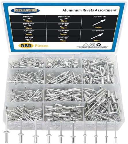 Rivetten | 585 Stuks 10 Maten Aluminium Popnagels, Flens Aluminium Blinde Popnagels Assortiment Kit Popnagel Bevestigingsmiddelen Rivetten