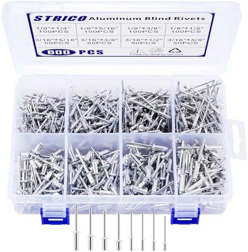 Rivetten | 6 Stuks Popnagel Assortiment Kit, 8 Maten Aluminium Popnagels (1/8"X1/4", 5/16", 3/8", 1/2"; 3/16"X5/16", 3/8", 1/2", 5/8"), Assortiment Blinde Popnagels Met Versterkte Opbergdoos Bevestigingsmiddelen Rivetten