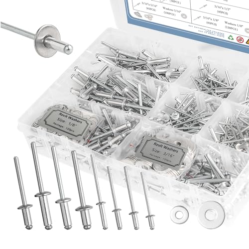 Rivetten | 6Pcs Rietjes Assortiment Kit, 8 Maten Pop Rietjes Met 2 Maten Washers, Pop Rietjes Assortiment Kit, Blinde Rietjes Assortiment, Metalen Rietjes, Aluminium Grip En Stalen Mandrel, Pop Rietjes Bevestigingsmiddelen Rivetten