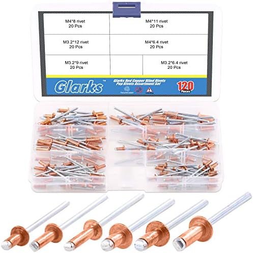 Rivetten | Glarks 12 Stuks 6 Maten Rode Koperen Blinde Popnagels Assortiment Set Voor Plaatmetaal, Automobiel, Spoorwegen En Meubels Bevestigingsmiddelen Rivetten