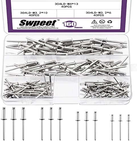 Rivetten | Swpeet 16 stuks 1/8″ 5/32″ 3/16″ Grote Flens Alle 34 RVS Blinde Popnagels Set, Zwarte Popnagels Open Eind Type Popnagel Voor Binnen- en Buitengebruik Bevestigingsmiddelen Rivetten