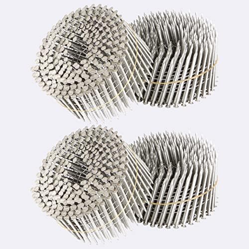 Samengevoegde bevestigingsmiddelen | 1200 Stuks RVS Coil Dakringnagels met Ring Schacht voor Gevelbekleding, 15-Graden Gecombineerde Draadcoil, 1-1/2 Inch, 0.09 Inch Ring Schacht, Kleine Kap Coil Stud Gevelnagels Bevestigingsmiddelen Samengevoegde bevestigingsmiddelen