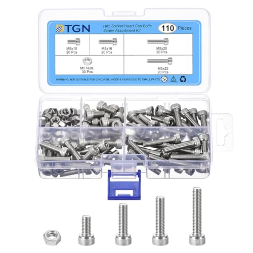 Schroef- en Boutenset Assortimenten | 110 stuks M5 metrische schroefassortiment, bouten- en moerenkit, 304 roestvrijstalen M5X10/16/20/25 mm zeskantkopbouten set voor 3D-printen en doe-het-zelf projecten Bevestigingsmiddelen Schroef- en Boutenset Assortimenten