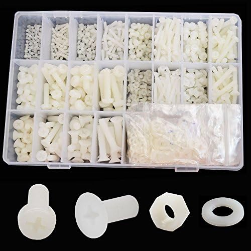 Schroef- en Boutenset Assortimenten | 1275 Stuks Nylon Platte Pan Ronde Kop Machine Schroef Metrische Draad Phillips Kruis Verzinkt Plastic Bout Moer Ring M2 M2.5 M3 M4 M5 M6 Assortiment Kit Set Wit Bevestigingsmiddelen Schroef- en Boutenset Assortimenten