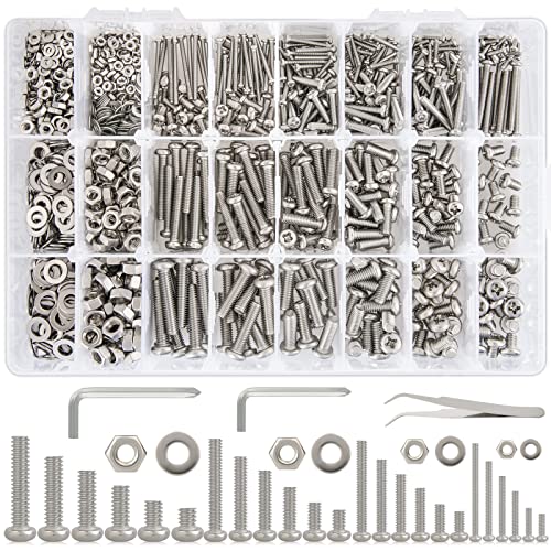 Schroef- en Boutenset Assortimenten | 1315 Stuks Pan Head Phillips M2 M3 M4 M5 Machine Schroeven, 25 Maten Bouten en Moeren Kit, 304 RVS Set Schroef Assortiment Kit, Metrisch Schroef Assortiment, Lengte 6Mm-25Mm, Inclusief Schroevendraaier Bevestigingsmiddelen Schroef- en Boutenset Assortimenten