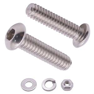 Schroef- en Boutenset Assortimenten | 1/4″-2 X 2″ RVS Knopkop Inbusschroeven Met Zeskantmoeren, Platte Ringen En Veer Ringen Hardware Assortiment, 34 RVS, Volledige Draad, Grove Draad, 1 Set Bevestigingsmiddelen Schroef- en Boutenset Assortimenten