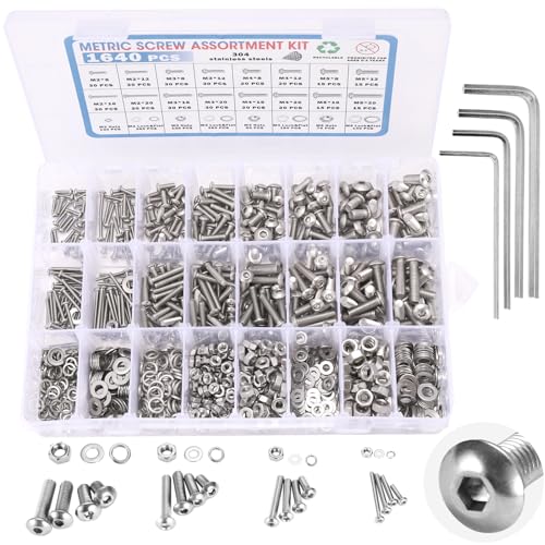 Schroef- en Boutenset Assortimenten | 164-delige metrische machine schroef assortiment kit – Assortiment van roestvrijstalen kleine bouten, moeren, veerringetjes en platte ringen – M2, M3, M4, M5 zeskantige inbusknoppen en moerset. Bevestigingsmiddelen Schroef- en Boutenset Assortimenten