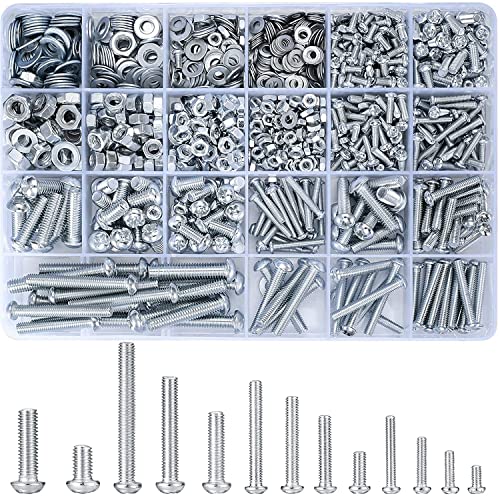 Schroef- en Boutenset Assortimenten | 18-delige schroeven, bouten en moeren assortiment kit, metrische machineschroeven en moeren en bouten en vlakke ringen, M3/M4/M5/M6 Phillips sleuf pan hoofd hex bouten en moeren sets (C) Bevestigingsmiddelen Schroef- en Boutenset Assortimenten