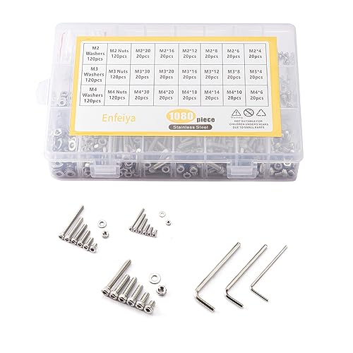 Schroef- en Boutenset Assortimenten | 18 Stuks M2/M3/M4 Binnenzeskant Moeren en Bouten Assortiment Kit, 41 RVS Verzonken Metrische Machineschroeven, Assortiment Moeren, Bouten en Platte Ringen Set, Grof Draad, Volledig Machinaal Draad Bevestigingsmiddelen Schroef- en Boutenset Assortimenten