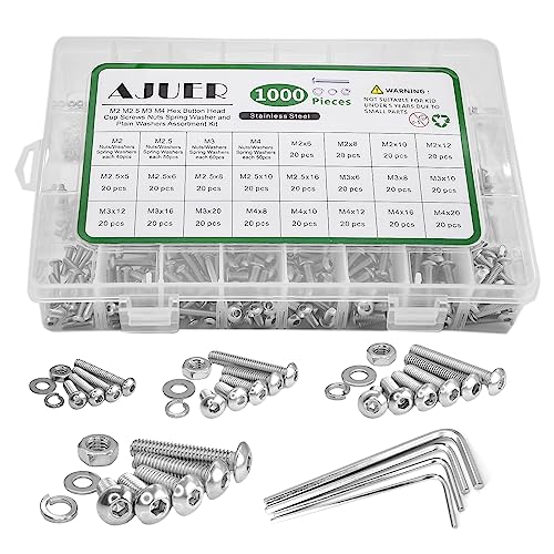 Schroef- en Boutenset Assortimenten | 1Pcs Iso738 M2/M2.5/M3/M4 Knopkop Inbusbouten, Moeren en Ringen Assortiment Kit, 34 RVS Metrische Schroefset, Kleine Bouten en Moeren Kit Bevestigingsmiddelen Schroef- en Boutenset Assortimenten