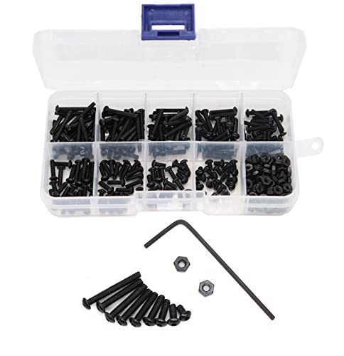 Schroef- en Boutenset Assortimenten | 280 Stuks M2.5 Knopkop Inbusboutjes en M2.5 Zwarte Zeskantmoeren Assortiment Kit met Inbussleutel, 4Mm/ 6Mm/ 8Mm/ 10Mm/ 12Mm/ 14Mm/ 16Mm/ 18Mm/ 20Mm Bevestigingsmiddelen Schroef- en Boutenset Assortimenten