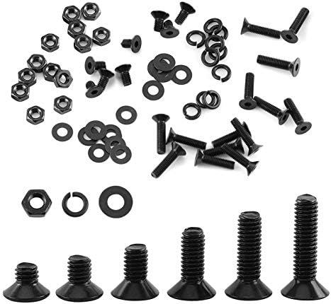 Schroef- en Boutenset Assortimenten | 300 stuks M3 Zeskant Inbusbouten Moeren Ringetjes Set, Platkop M3 Schroeven Zeskant 4Mm, Zwarte Legering Stalen Volledige Draad Knop Platkop Schroeven Set Assortiment (C-Platkop) Bevestigingsmiddelen Schroef- en Boutenset Assortimenten