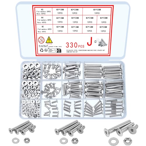 Schroef- en Boutenset Assortimenten | 33 Stuks Verzinkte Zeskant Inbus Schroeven, Bouten, Moeren en Ringen Assortiment Kit, M3 M4 M5 Metrische RVS Bouten en Machineschroeven, Moeren en Ringen Set voor Thuis en Industrie Bevestigingsmiddelen Schroef- en Boutenset Assortimenten