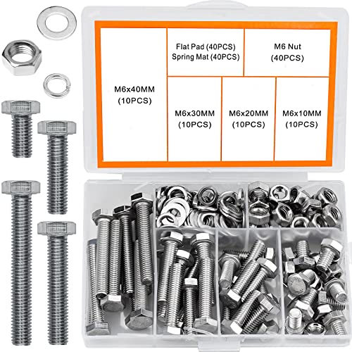 Schroef- en Boutenset Assortimenten | 4 Set M6 34 RVS Bouten en Moeren met Platte Ring Volledig Geschroefd 4Mm 3Mm 2Mm 1Mm Zware Platte Kop Inbusschroef Assortiment Bevestigingsmiddelen Schroef- en Boutenset Assortimenten