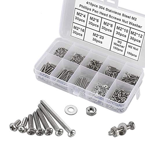 Schroef- en Boutenset Assortimenten | 41 Stuks Kleine Phillips Pan Head Machine Schroeven Bouten, 18-8 RVS, M2 X 4/6/8/1/12/16/2Mm, Micro/Mini Ronde Hoofd Schroeven Moeren En Ringen Assortiment Kit, Volledig Gewikkeld Stapel: .4Mm Bevestigingsmiddelen Schroef- en Boutenset Assortimenten