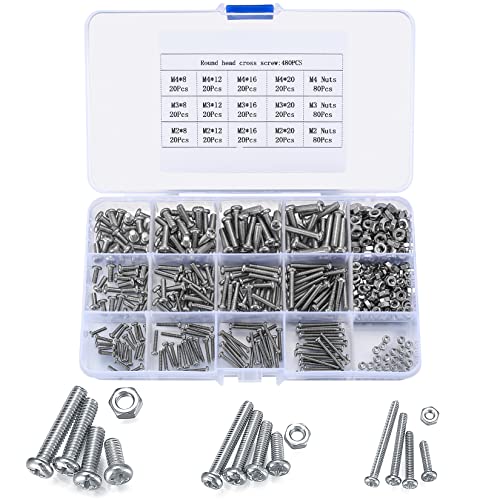 Schroef- en Boutenset Assortimenten | 48 Stuks Pan Head Schroeven, Bouten en Moeren Set, M2 M3 M4 Metrische Hex Button Socket Head Cap Schroeven, Moeren en Bouten, Allen Phillips Aandrijving Hoofd Machine Bouten Moeren Bevestigingshardware Assortiment Kit Bevestigingsmiddelen Schroef- en Boutenset Assortimenten