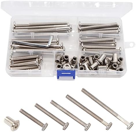 Schroef- en Boutenset Assortimenten | 50 Stuks M6 Inbusbouten Verbinding Bouten Dowel Moeren Assortiment Kit, 40/50/60/70/80 Mm, Koolstofstaal, Vernikkeld Bevestigingsmiddelen Schroef- en Boutenset Assortimenten