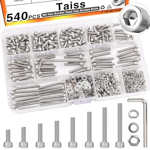 Schroef- en Boutenset Assortimenten | 540Pcs M3 Schroefset, 8 Maten M3 X 6Mm/8Mm/10Mm/12Mm/16Mm/20Mm/25Mm/30Mm 304 RVS Zeskantige Inbusbouten, Moeren, Washers Kit, Kleine Metrische Schroeven Bevestigingsmiddelen Schroef- en Boutenset Assortimenten