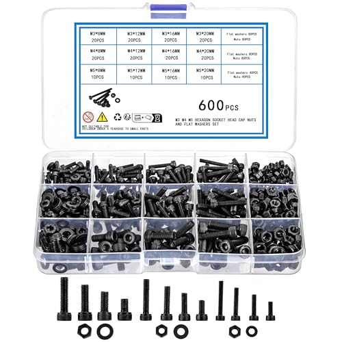 Schroef- en Boutenset Assortimenten | 6 Stuks Metrische Schroeven, Bouten, Moeren en Ringen Assortiment Kit, Zeskant Inbuskop Schroeven, Moeren en Bouten en Platte Ringen, Metrische Machineschroeven Assortiment Kit Bevestigingsmiddelen Schroef- en Boutenset Assortimenten